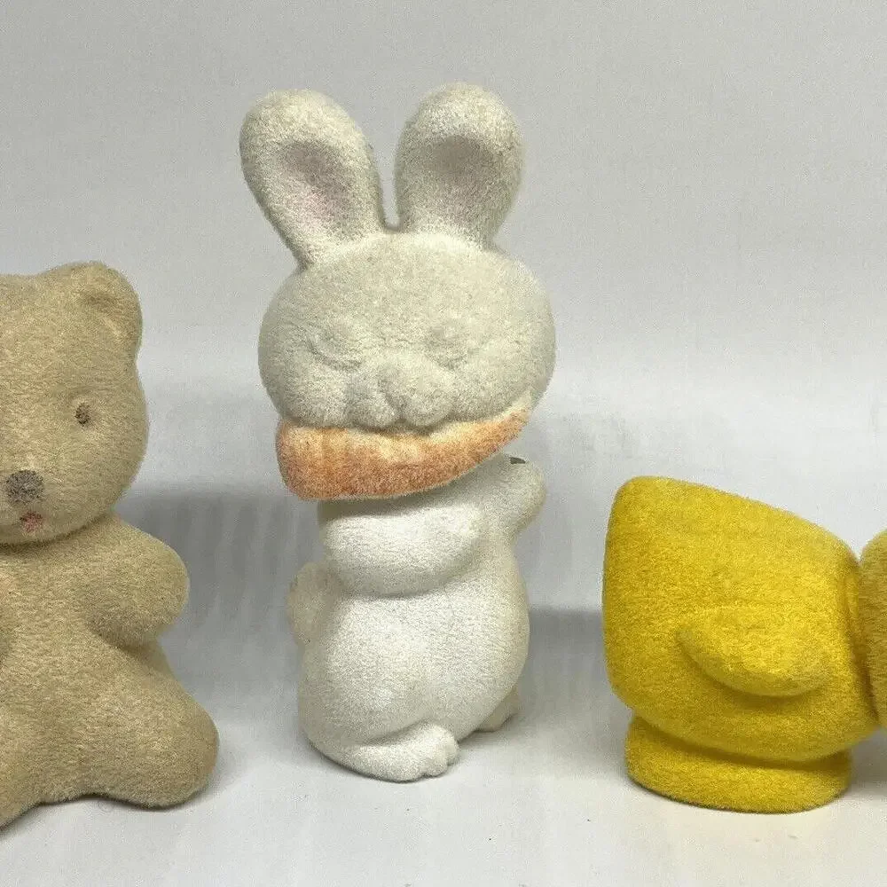 Flocked Fuzzy Bunny Chick Bear Avon Cologne Bottle Vintage 70s LOT of 3 Empty‎